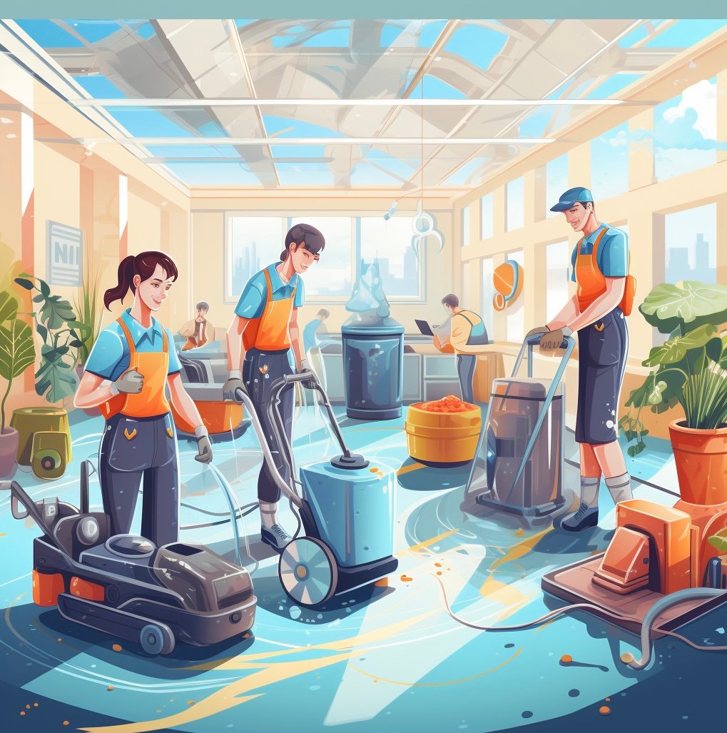 carpet steam cleaning team with equipment 
